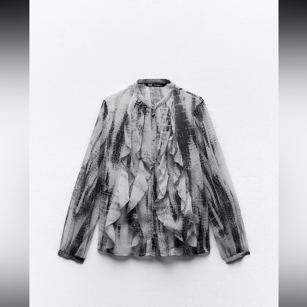 Zara Animal Print Long Sleeve Blouse